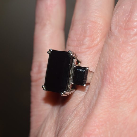Sterling Silver Chuck Clemency Large 3 Stoned Genuine Black Spinel Ring - Picture 6 of 12